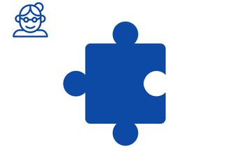 Blaues Puzzleteil mit Icon einer älteren Dame