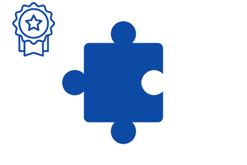 Blaues Puzzleteil mit Icon Prämie